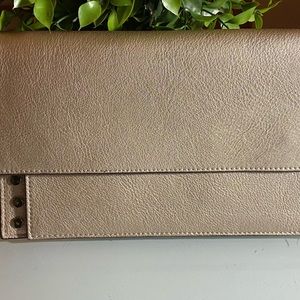 Chicos champagne color clutch handbag with wristlet